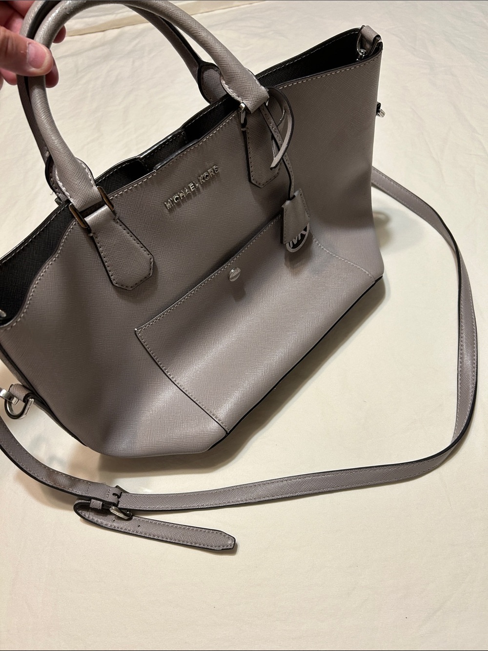 Michael Kors Taupe Saffiano Satchel with Detachable Strap